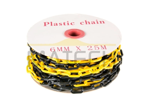 Lekki plastikowy żółto-czarny 6 mm łańcuch na 25 metrowej szpuli