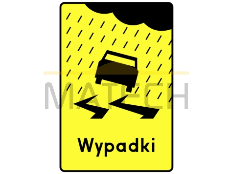 Tabliczka T-15: tabliczka wskazująca miejsce częstych wypadków spowodowanych śliską nawierzchnią jezdni ze względu na opady deszczu - I generacja