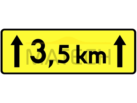 Tabliczka T-2: tabliczka wskazująca długość odcinka drogi, na którym powtarza się lub występuje niebezpieczeństwo - I generacja