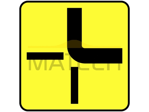 T-6c: tabliczka wskazująca rzeczywisty przebieg drogi z pierwszeństwem przez skrzyżowanie