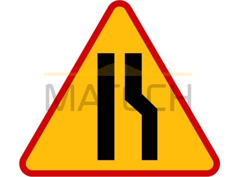 Znak A-12b: zwężenie jezdni - prawostronne - I generacja