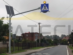 Znak aktywny D6 dwustronny II generacji, pulsator fi300, doświetlenie przejścia, wysięgnik do 6m