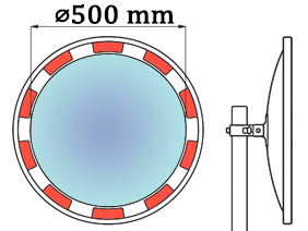 Lustro drogowe akrylowe U-18a ⌀ 900 mm - wymiarowanie tafli