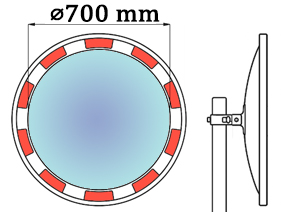 Lustro drogowe akrylowe U-18a ⌀  700 mm - wymiarowanie tafli