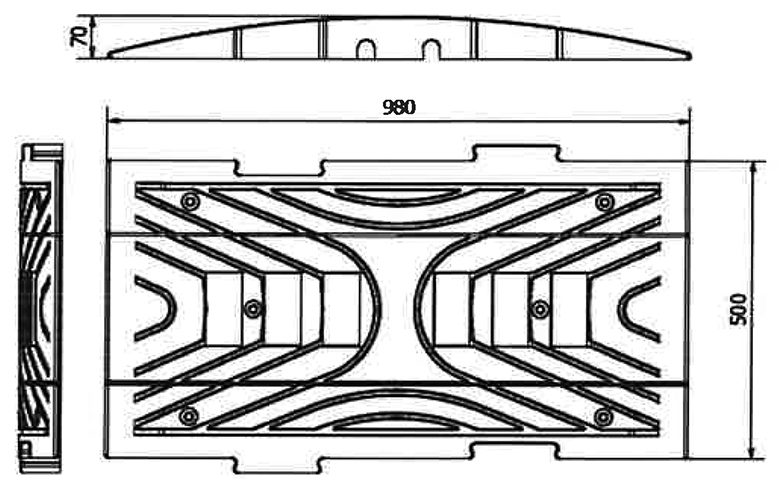 Próg zwalniający U-16d PVB-7D rysunek techniczny z wymiarami