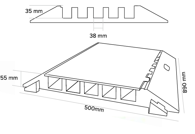 Próg kablowy 5 kanałowy - rysunek techniczny